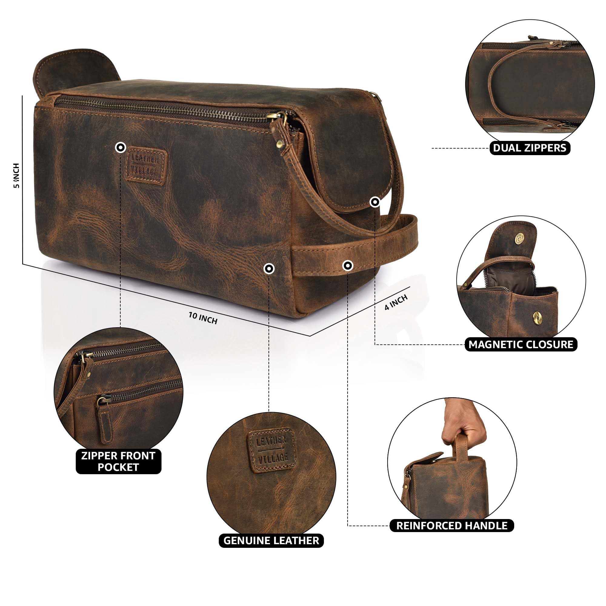Zyntheray Premium Leather Travel Toiletry Bag