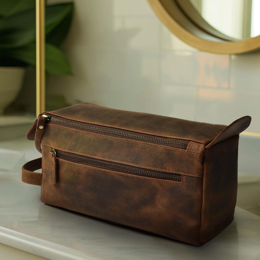 Zyntheray Premium Leather Travel Toiletry Bag