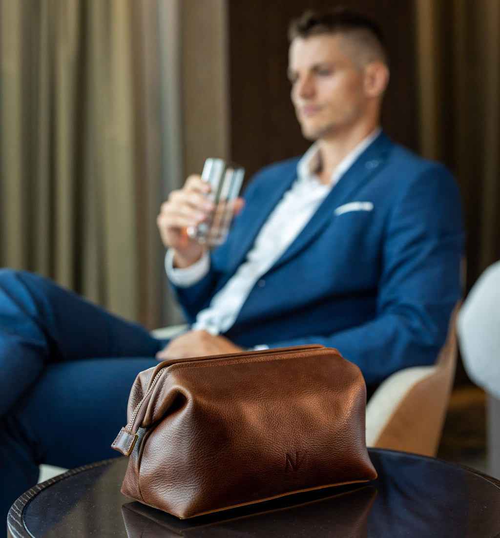 Premium Genuine Leather Toiletry Bag (Brown)