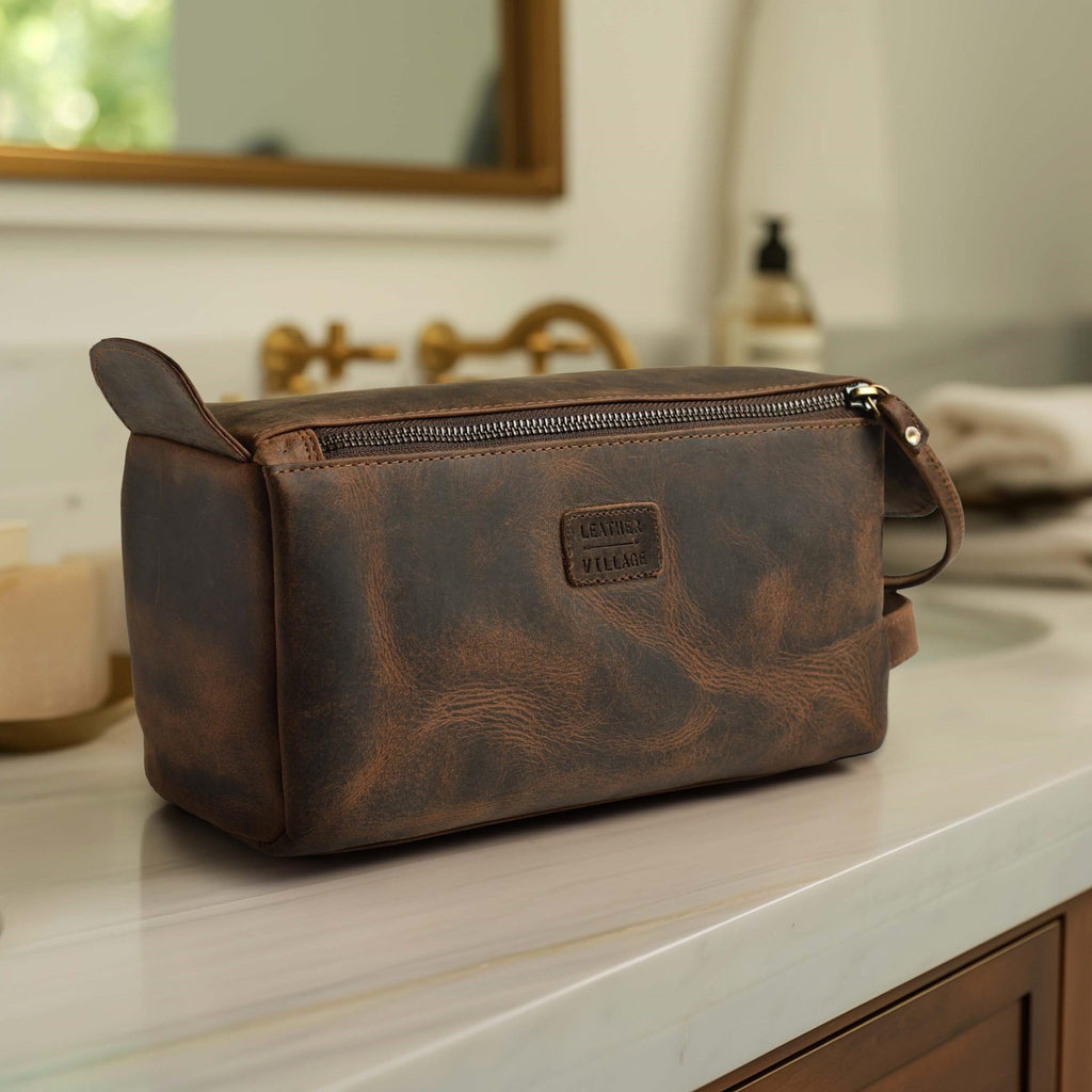 Zyntheray Premium Leather Travel Toiletry Bag