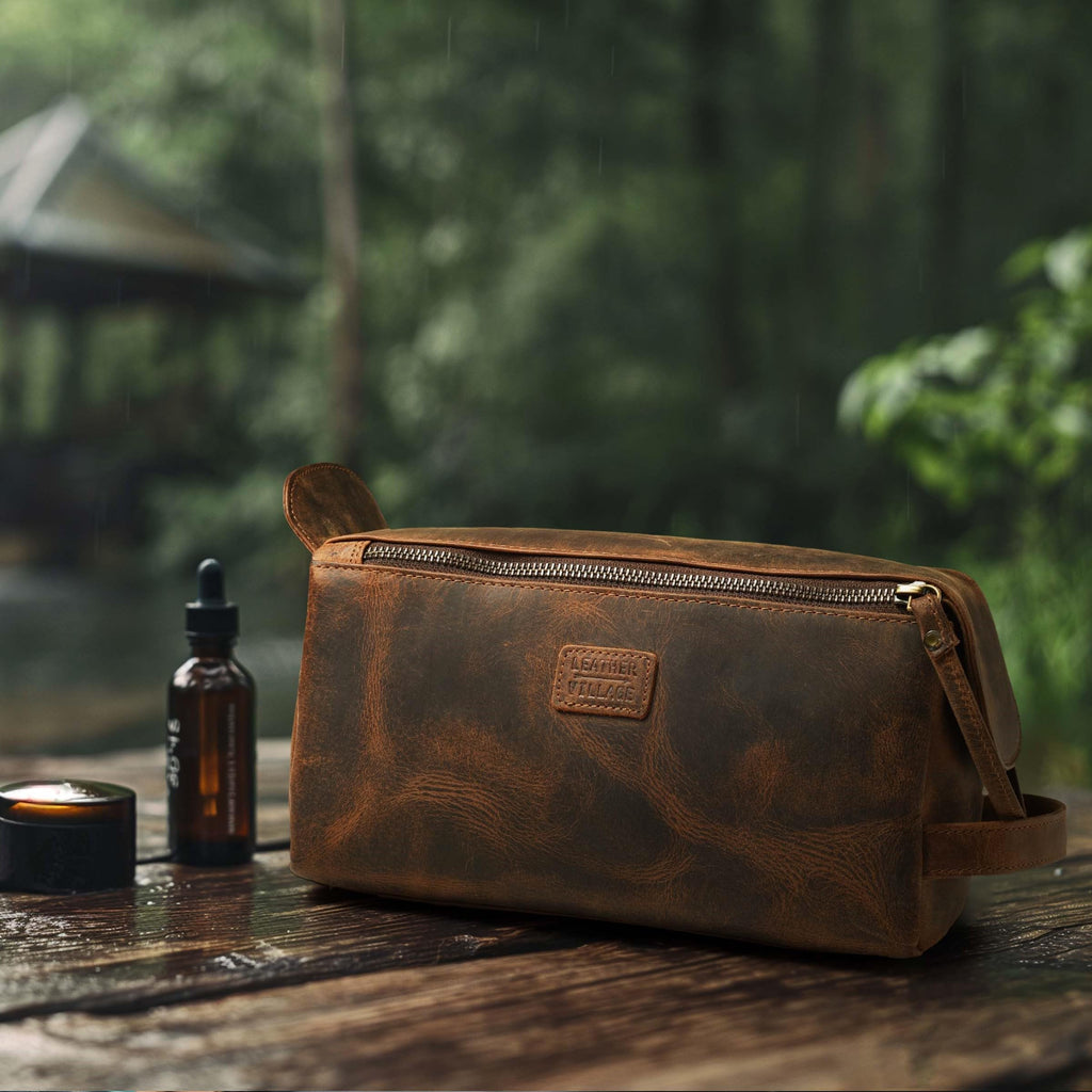 Zyntheray Premium Leather Travel Toiletry Bag