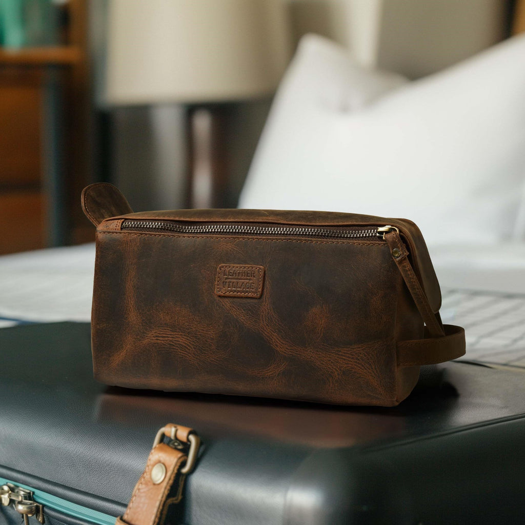 Zyntheray Premium Leather Travel Toiletry Bag