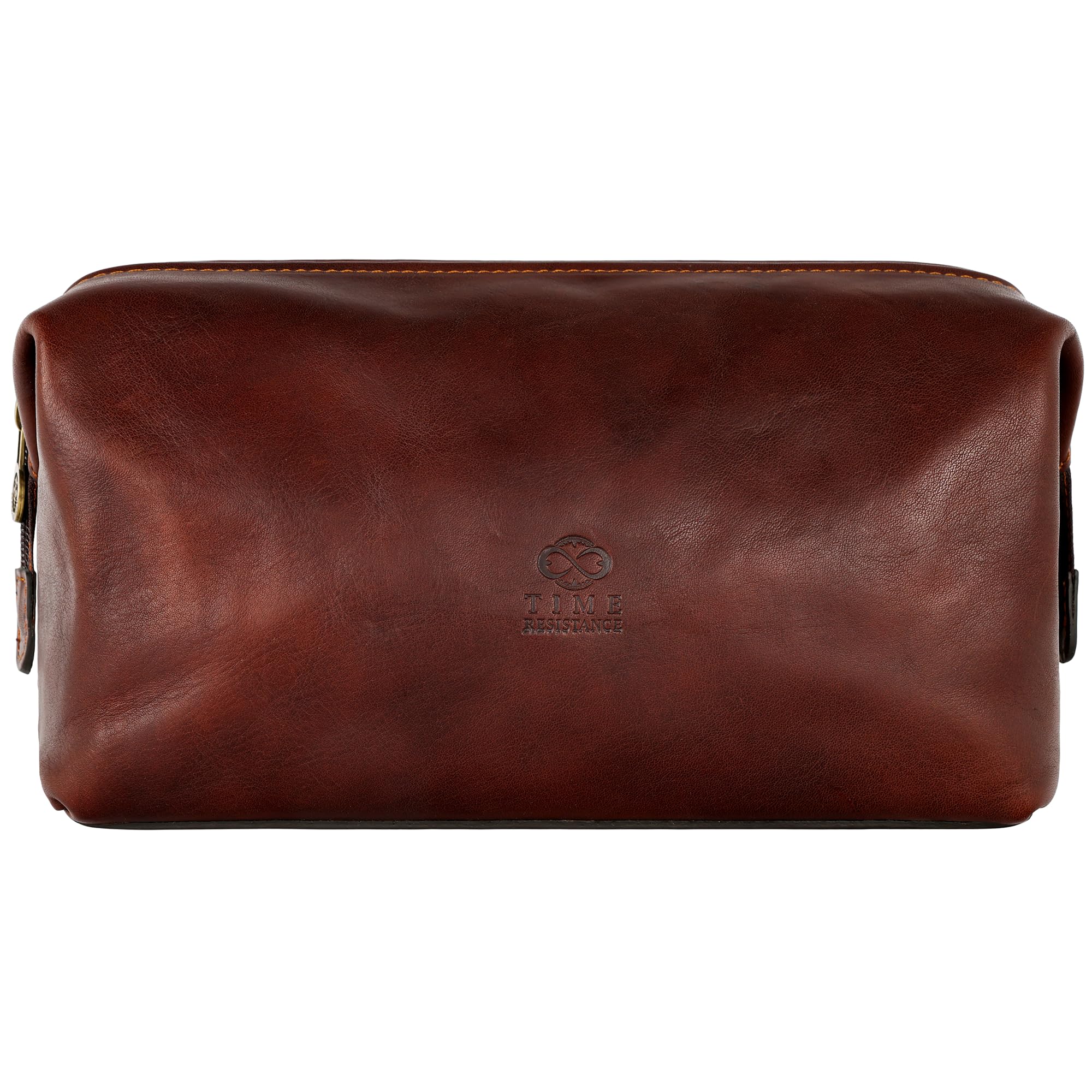 Leather Toiletry Bag - Italian Cosmetic Case Dopp Kit (Brown)