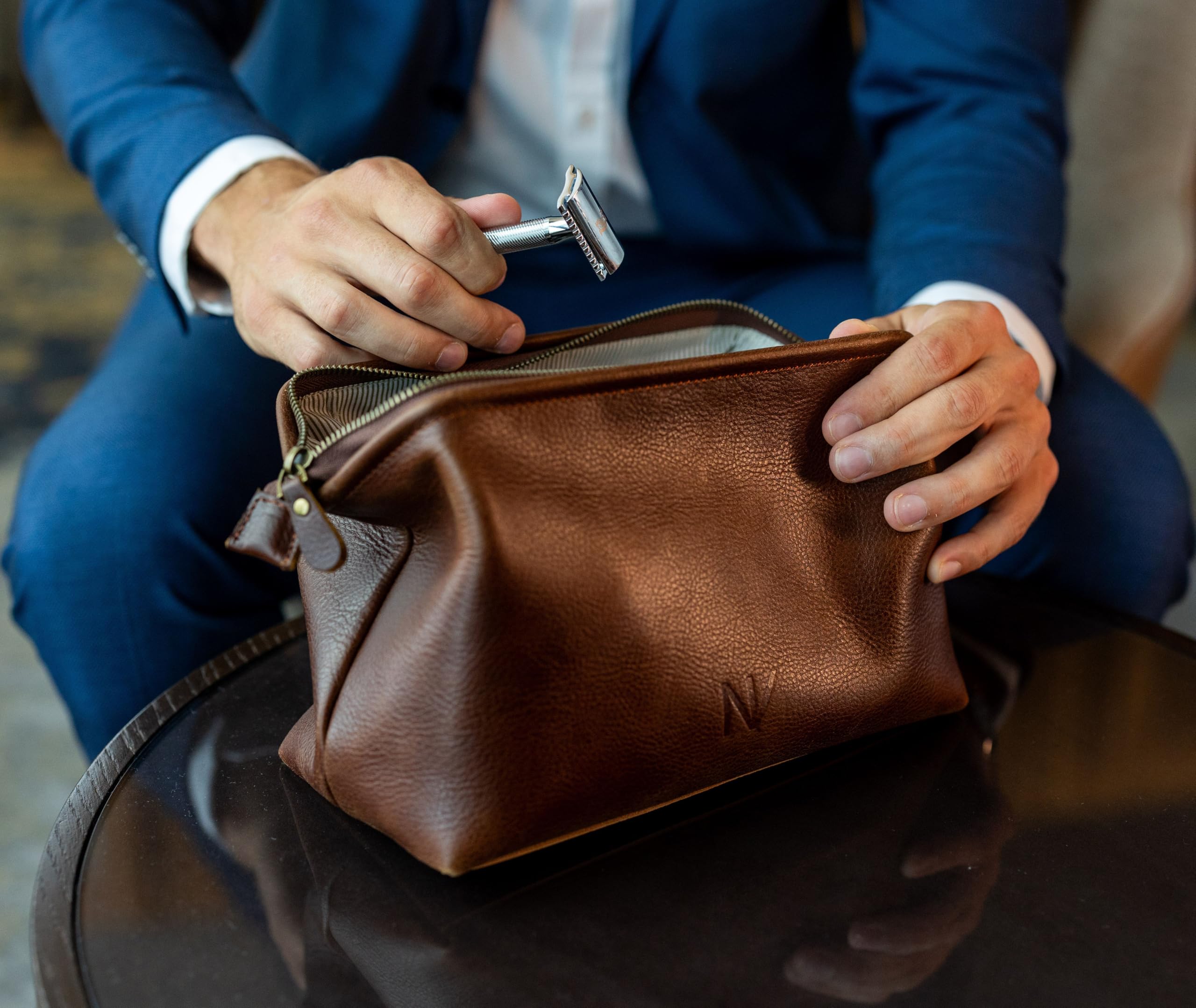 Premium Genuine Leather Toiletry Bag (Brown)
